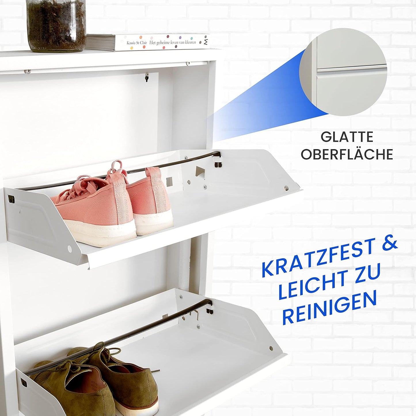 Schuhregal mit 4 Klappen für Wandmontage, 4 Klappen Weiß