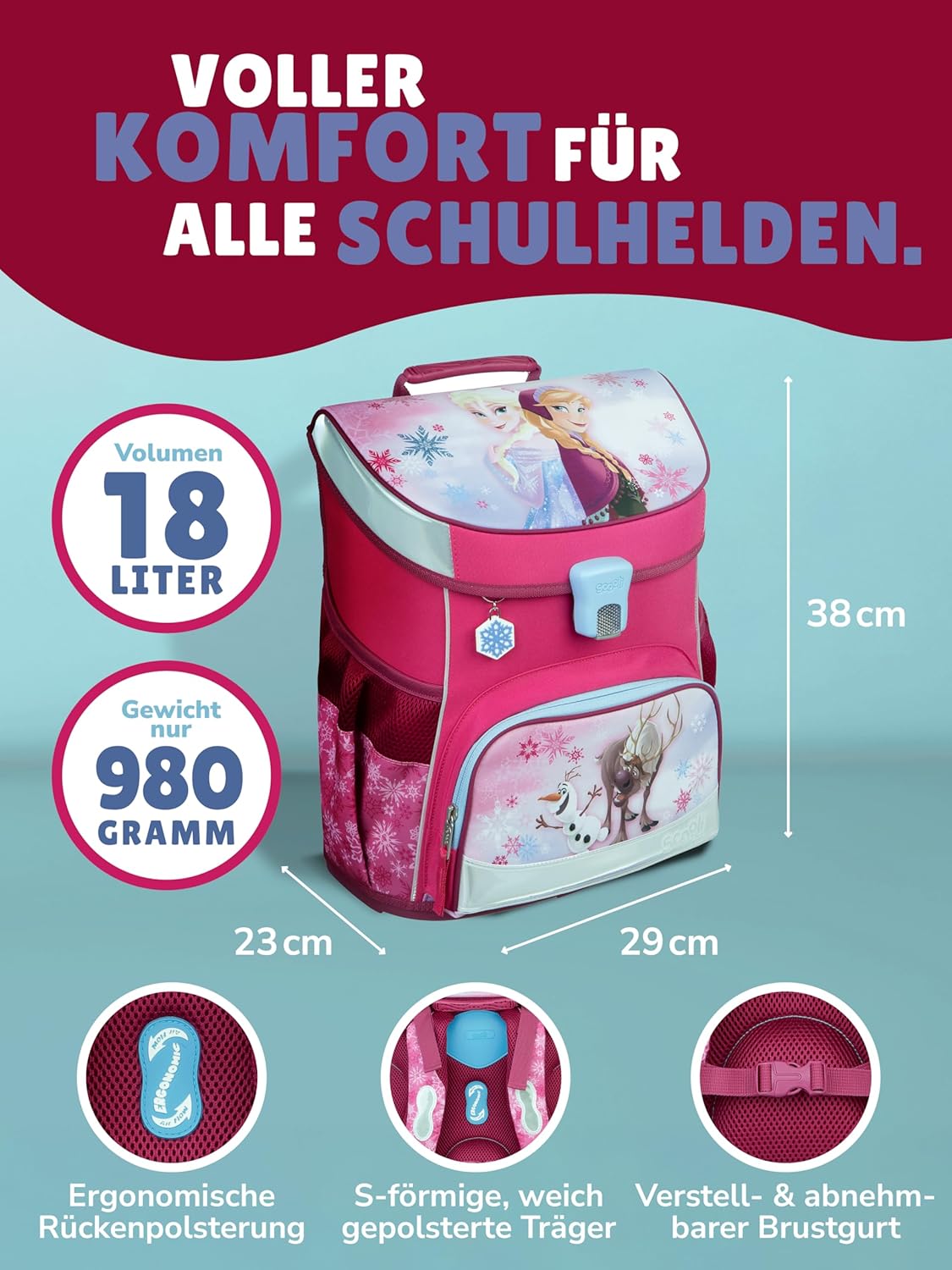 10-teiliges Scooli Campus Fit Schulranzen-Set, Disney Frozen Rosa / 10-teilig mit Schultüte