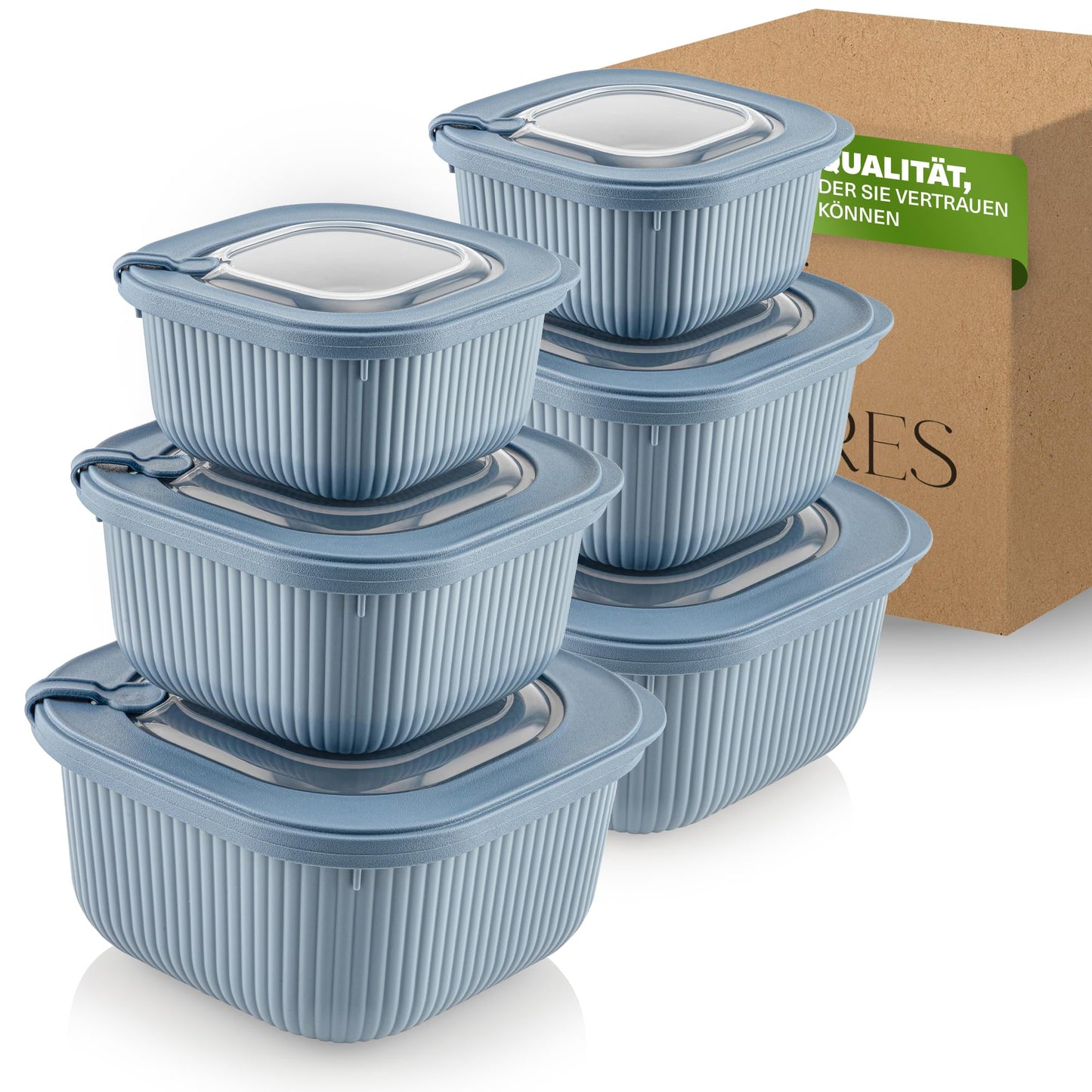 6-teiliges Frischhaltedosen-Set mit Ventildeckel, Blau 6er Set Quadratisch