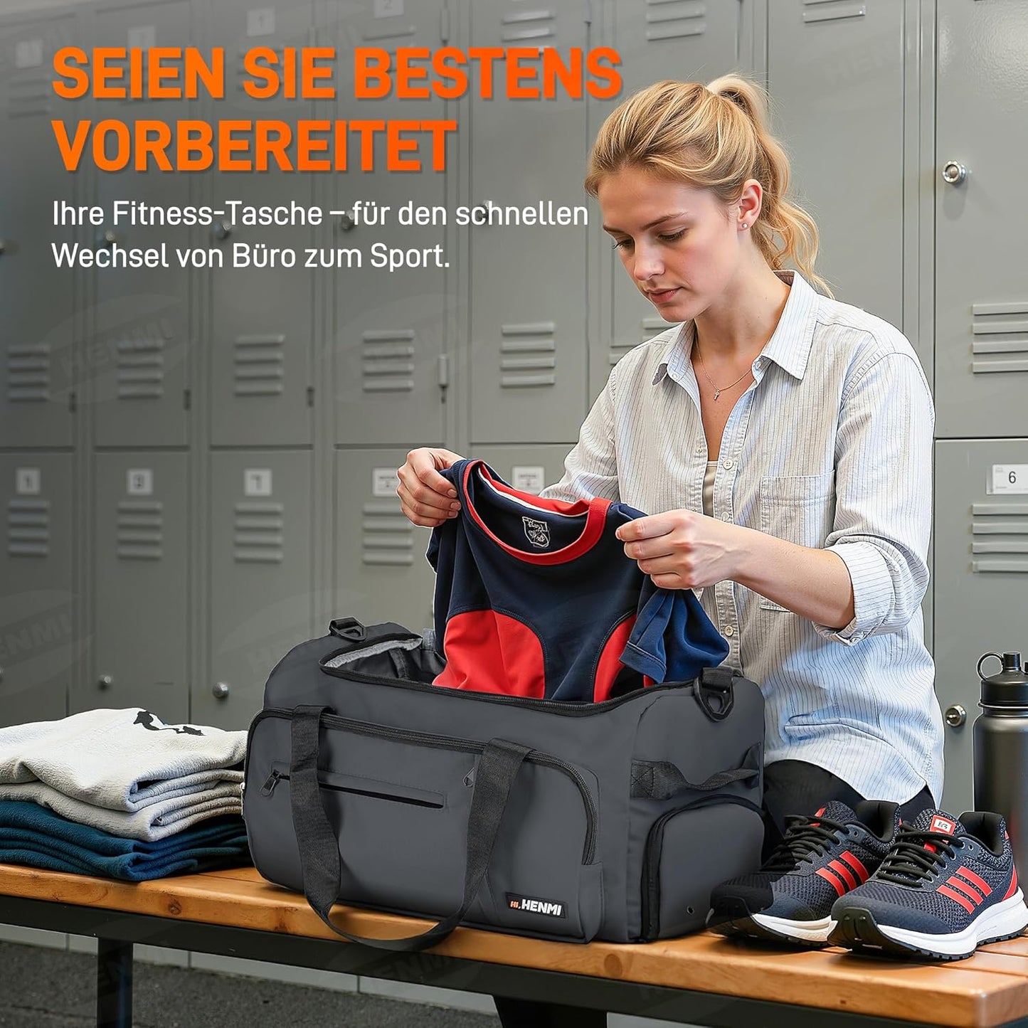 Sport- und Reisetasche mit Schuh- & Nassfach, Grau