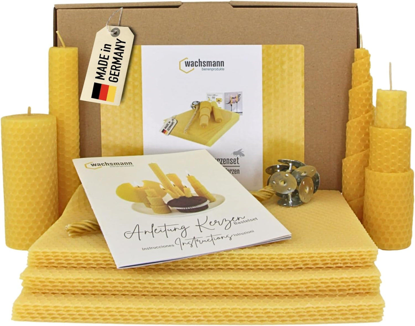 30-teiliges Kerzenset mit Bienenwachsplatten und Hanfdochten, Gelb