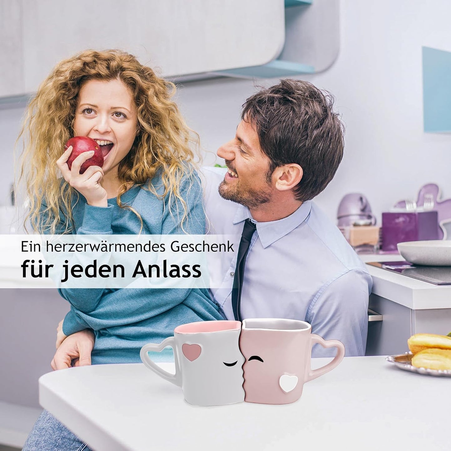 Küssende Kaffeetassen für Paare & Romantiker, Rosa