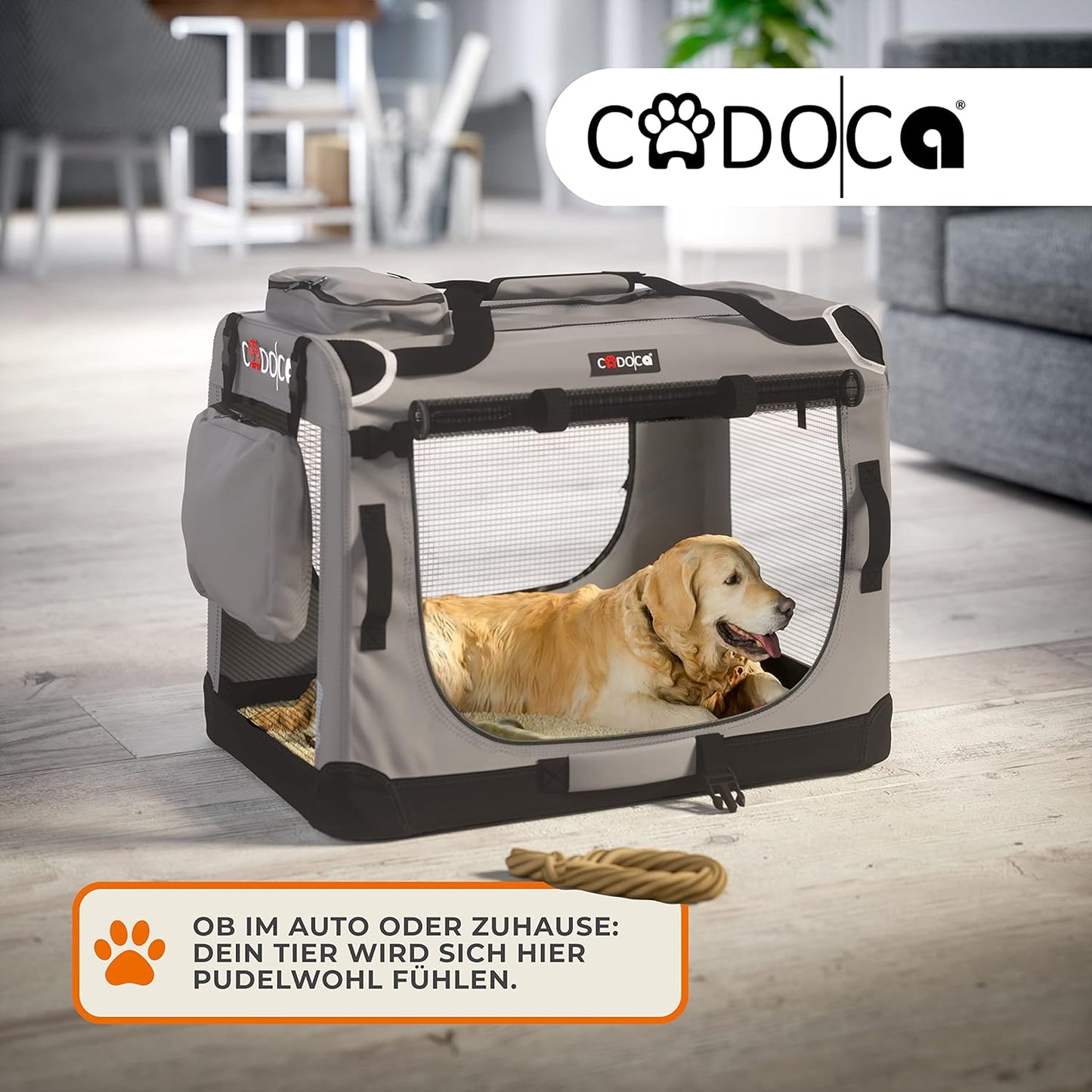 Faltbare Hundetransportbox XXXL mit Tragegriff, extra Tasche und Autogurtlasche, L 101 x B 70 x H 70 cm Grau