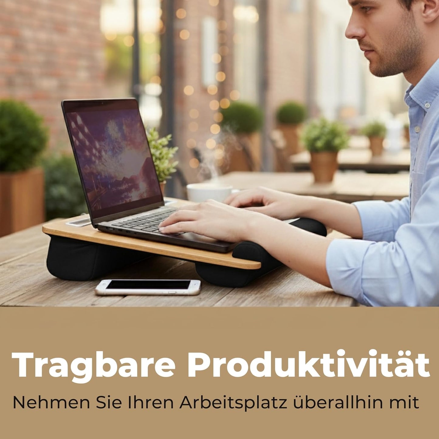 Knietablett mit Kissen & Handyhalter für Laptops, Schwarz