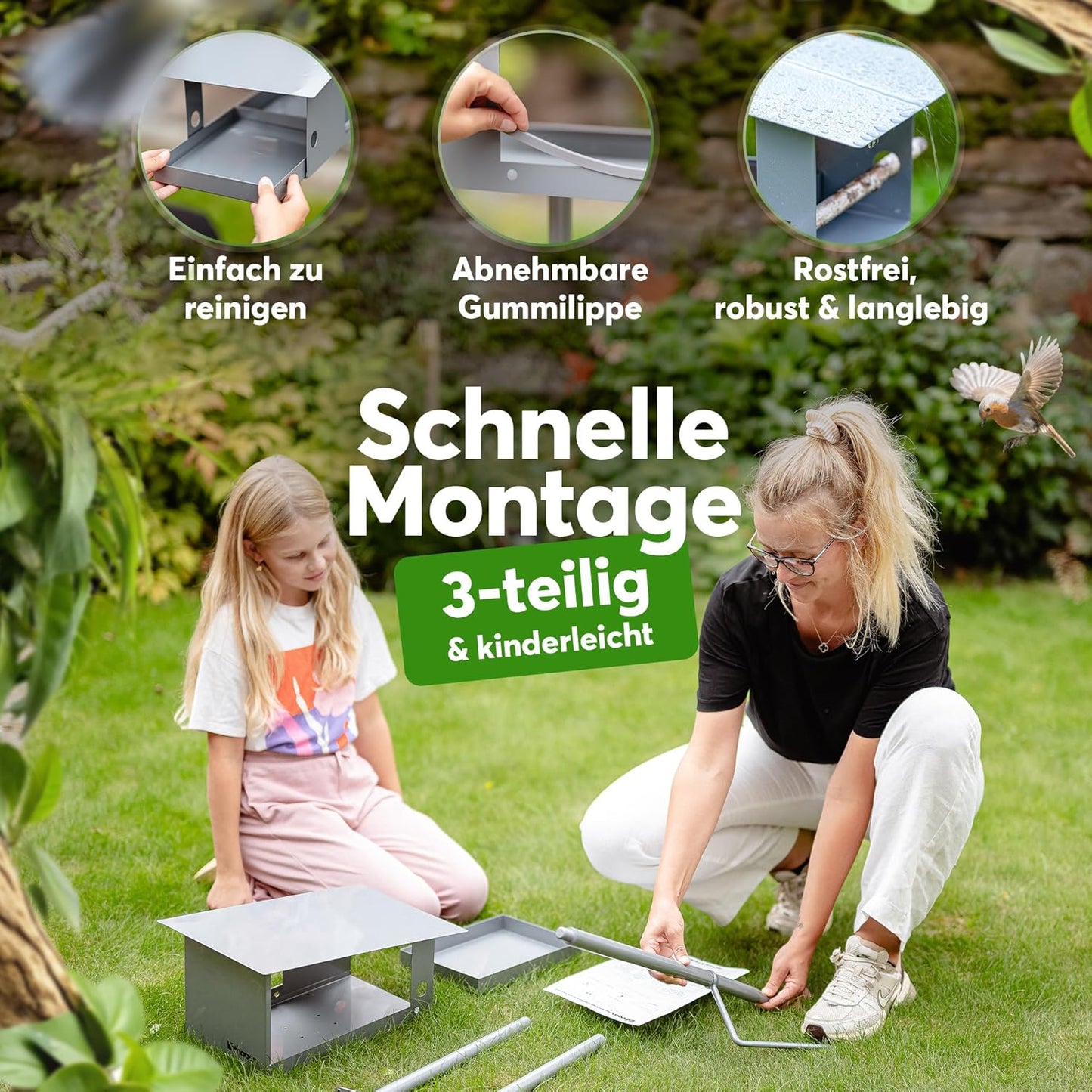 3-in-1 Vogelhaus mit Ständer linthagen, Grau