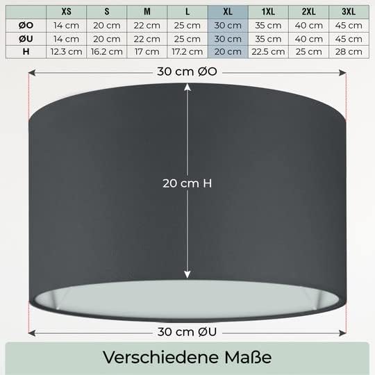 Premium Lampenschirm für E14/E27 Fassungen (Baumwolle), Schwarz Ø30cm | Höhe 20cm