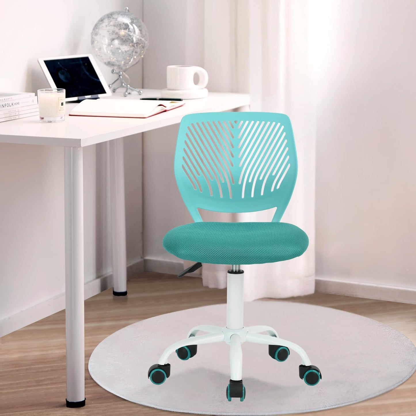 Verstellbarer Kinderdrehstuhl mit Rückenlehne, Turquoise