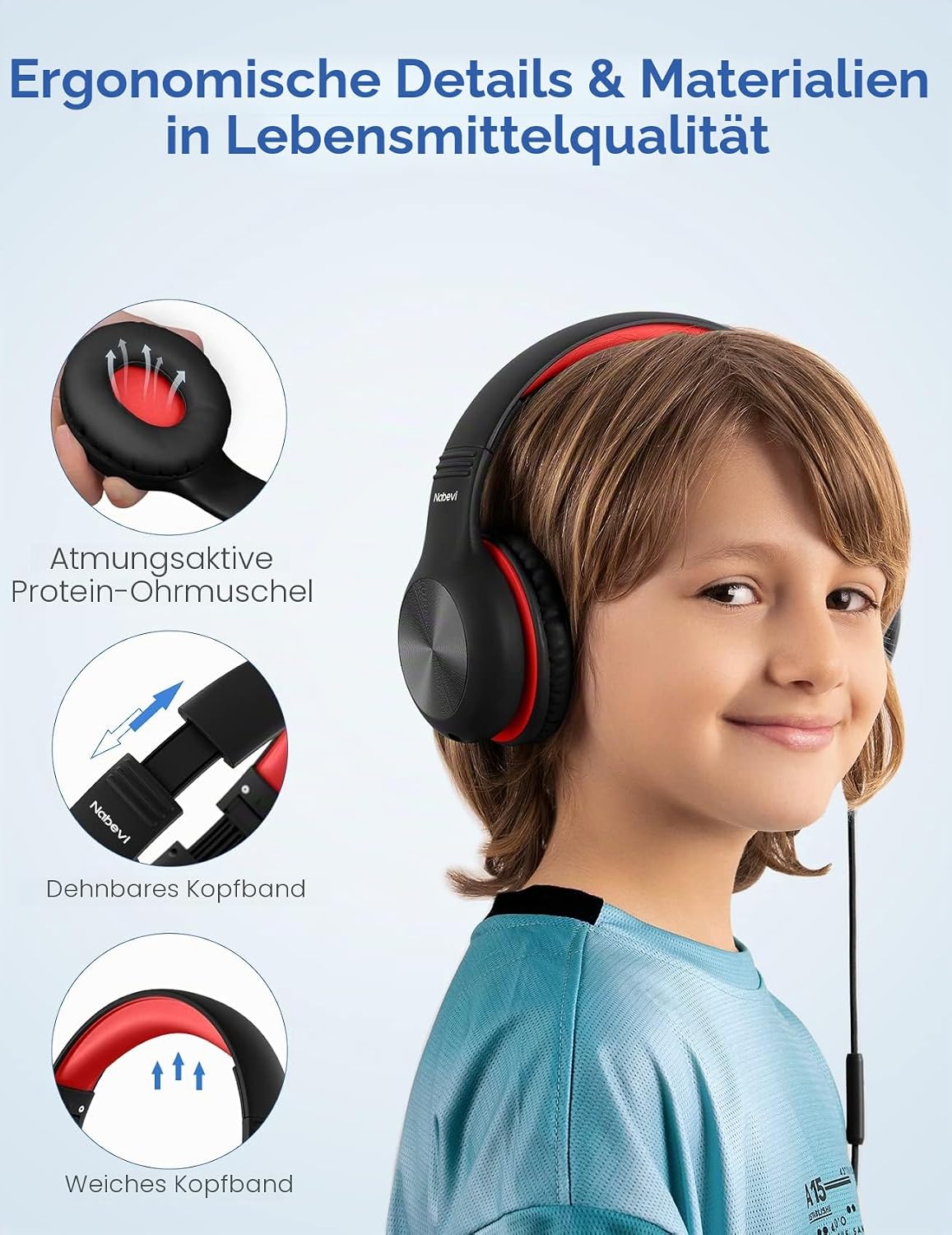 Kinderkopfhörer mit Lautstärkebegrenzung, Schwarz Rot