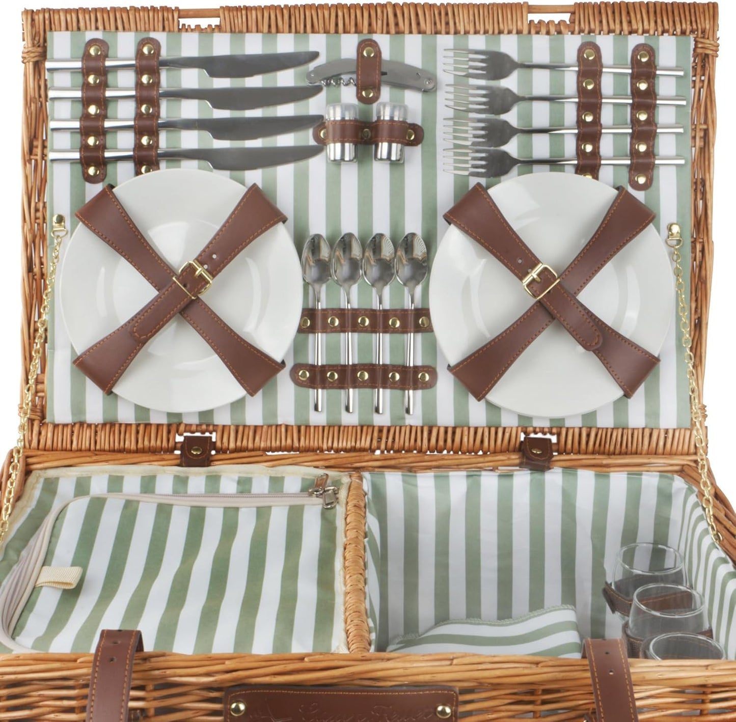 Picknickkorb für 4 Personen mit 29-teiligem Geschirr-Set, Braun