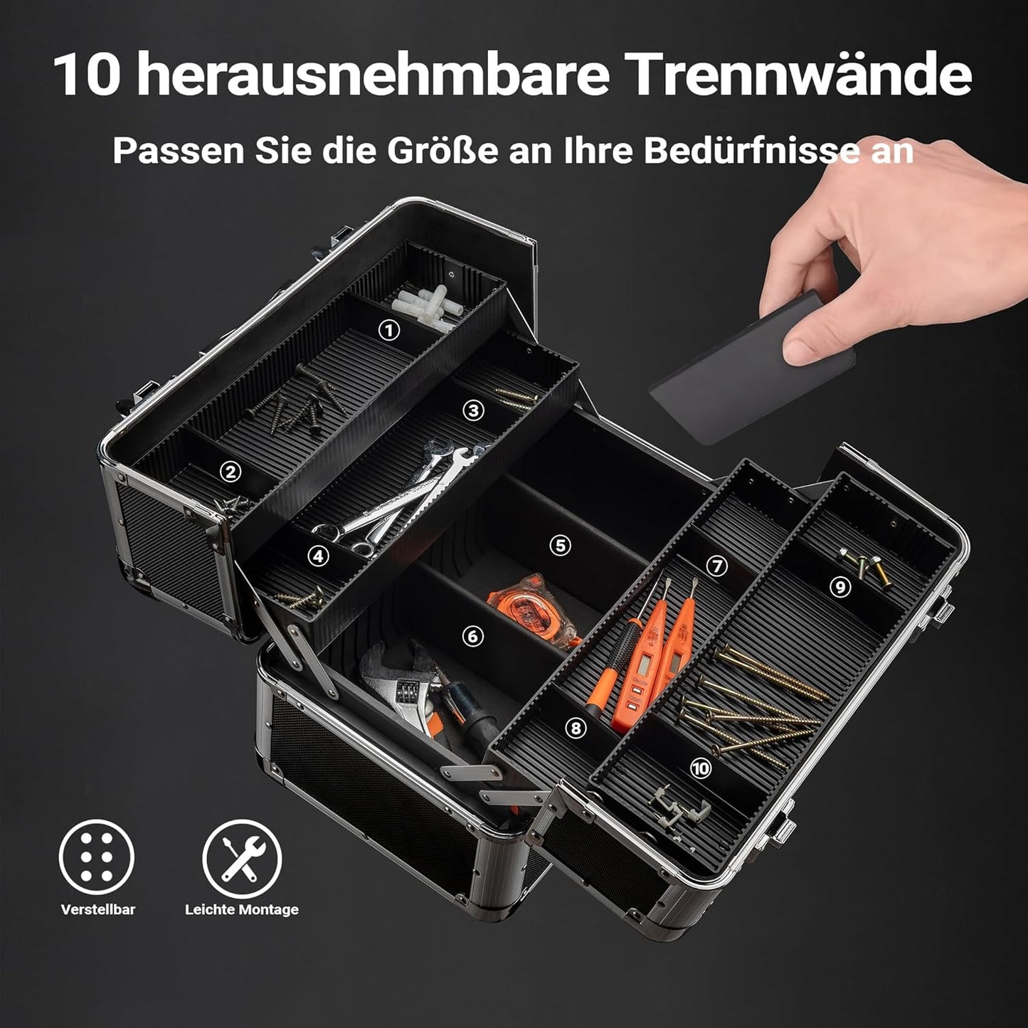 Universalkoffer mit Innenaufteilung, Schwarz 7-L