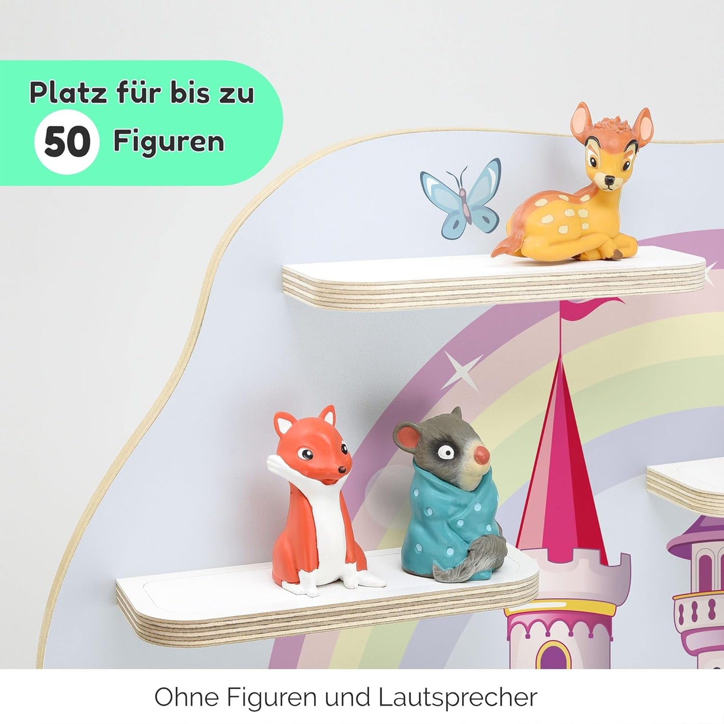 Holzregal für Musikbox und 50 Tonies, Groß Märchenschloss