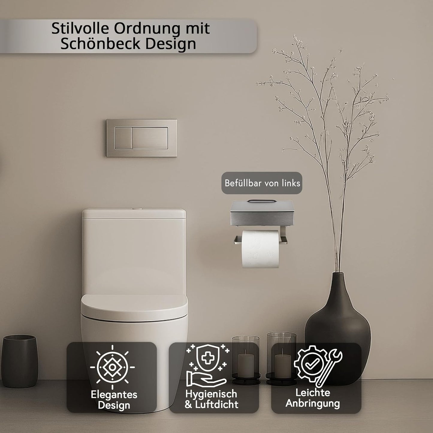 2-in-1 Toilettenpapier- und Feuchttuchhalter, Gehäuse Matt Abdeckung Edelstahl Befüllbar Von Links