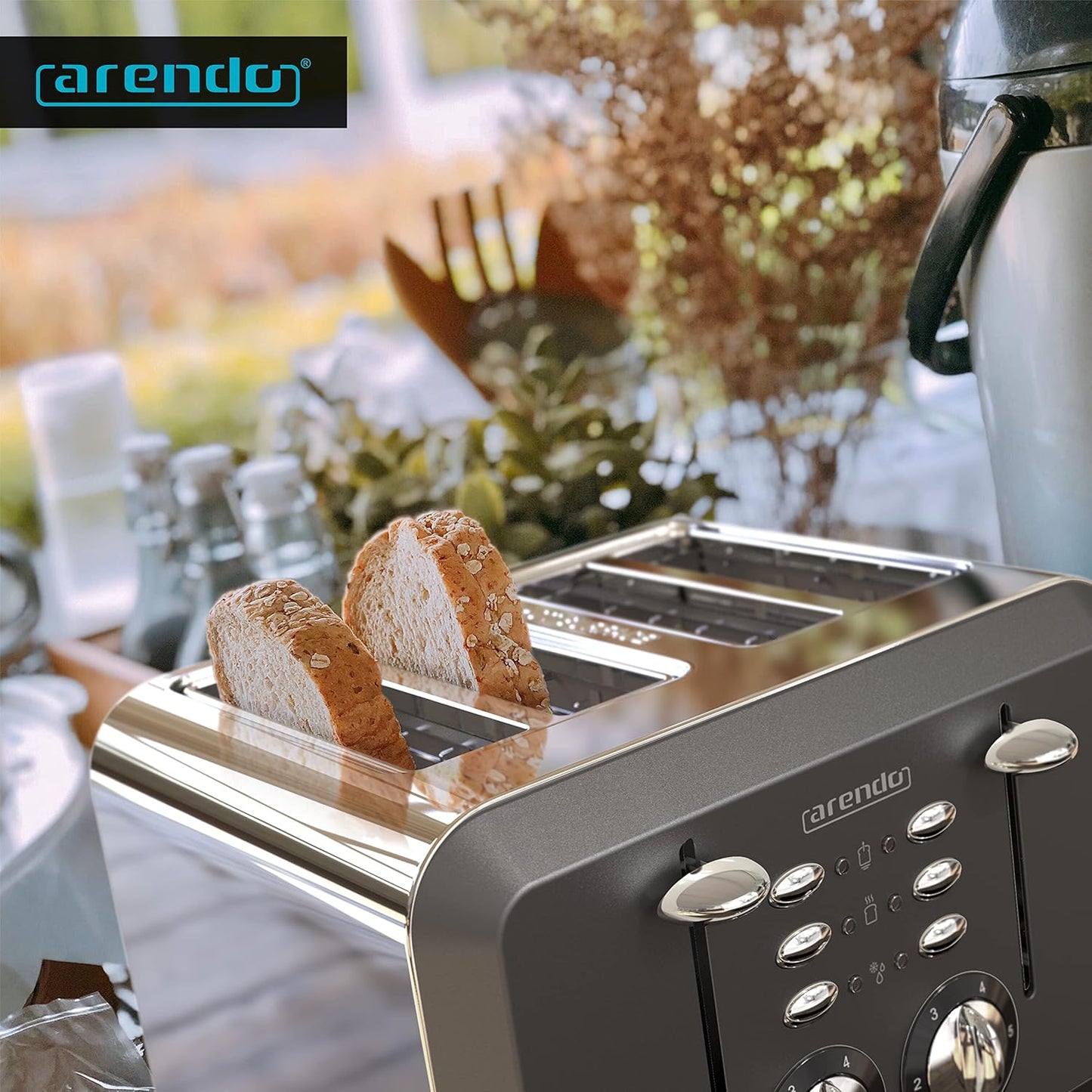 Breakfast X2 Toaster für 4 Scheiben, mit Auftau- Aufwärm- und Stoppfunktion, A: Cool Grey