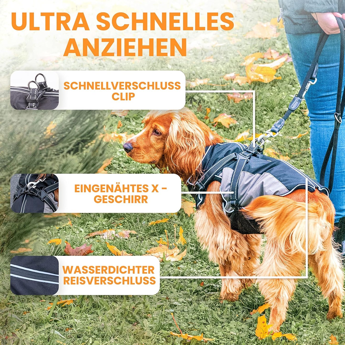 Wasserdichter Hunderegenmantel mit Geschirr, 3XS (Brustumf. 44-48cm) (Rückenl. 35-39cm)|Grau
