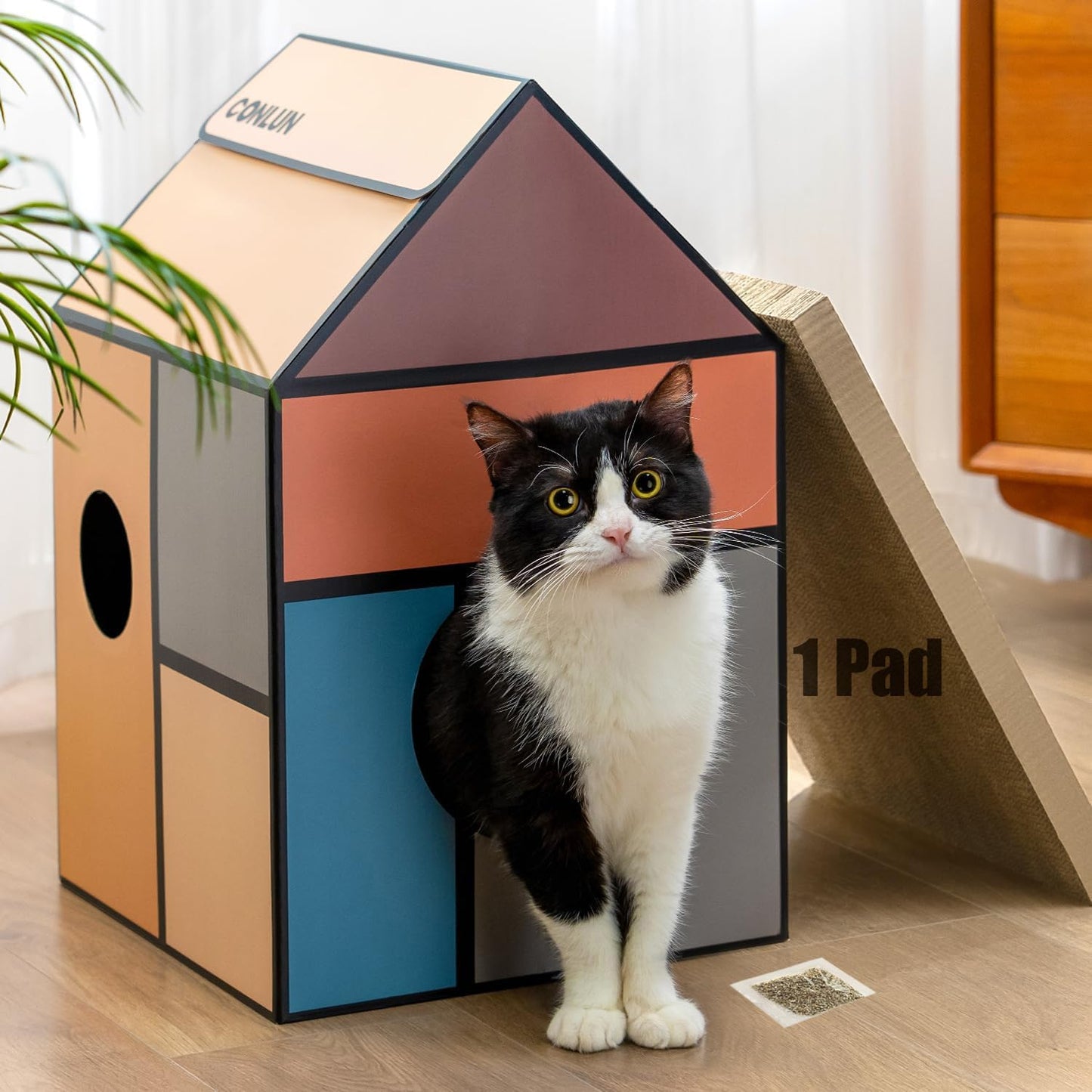 Katzenhaus mit Kratzbrett & Katzenminze, Geometrische Mittel