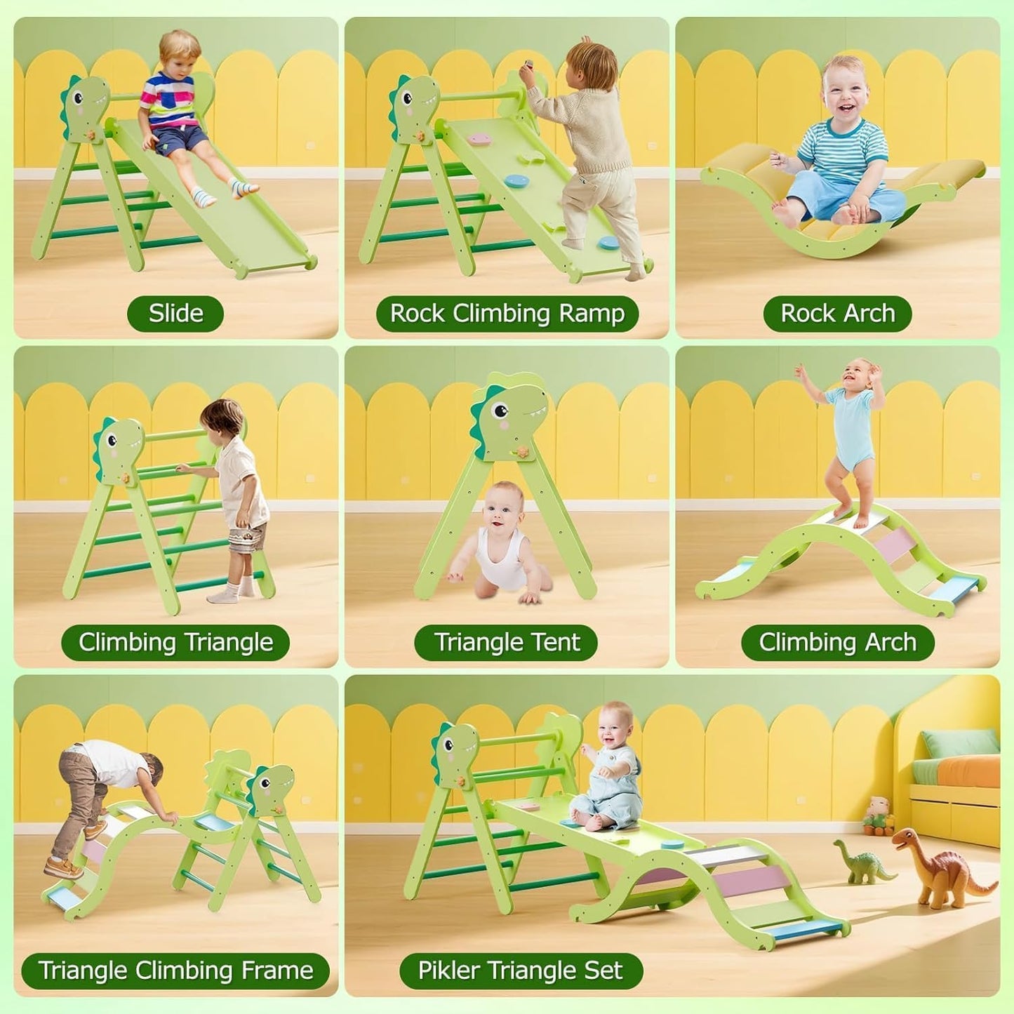 Kletterdreieck Indoor Set 9-in-1 für Kleinkinder, 0-7 grün