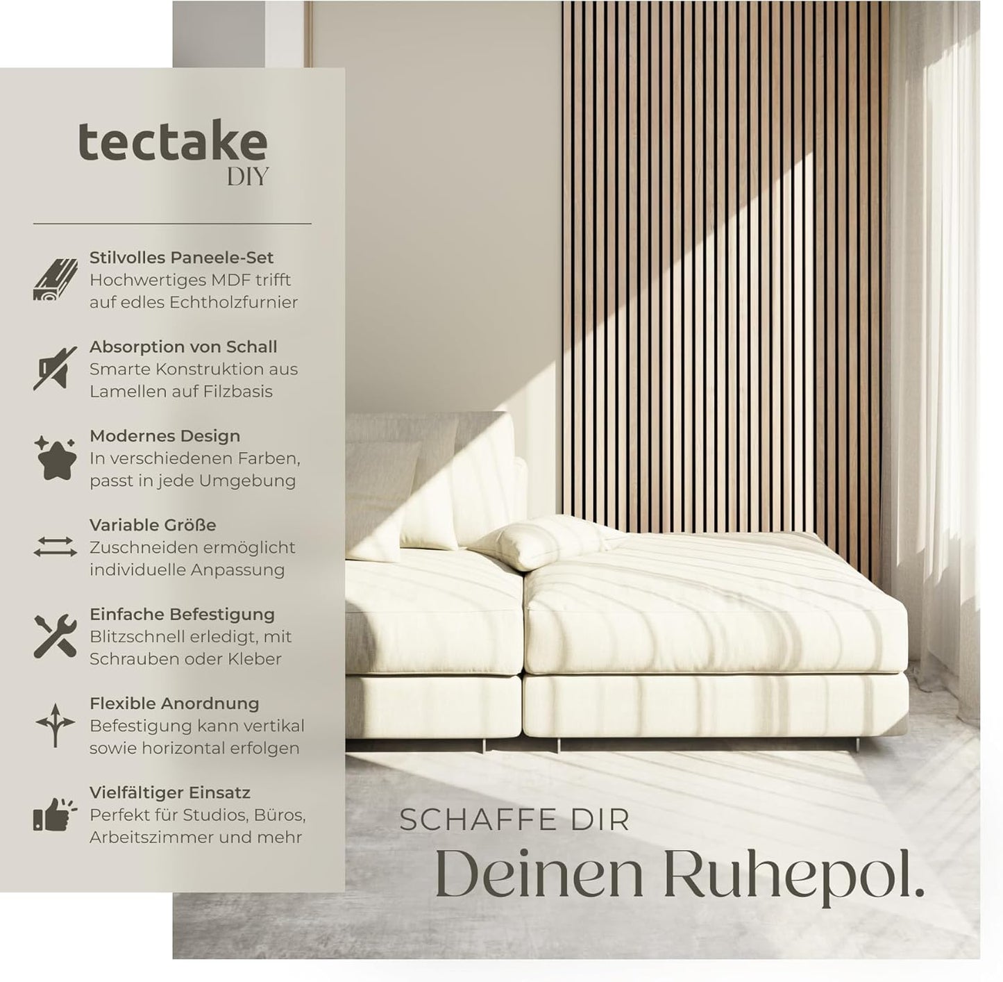Akustikpaneele, 2er Set Eiche Hell
