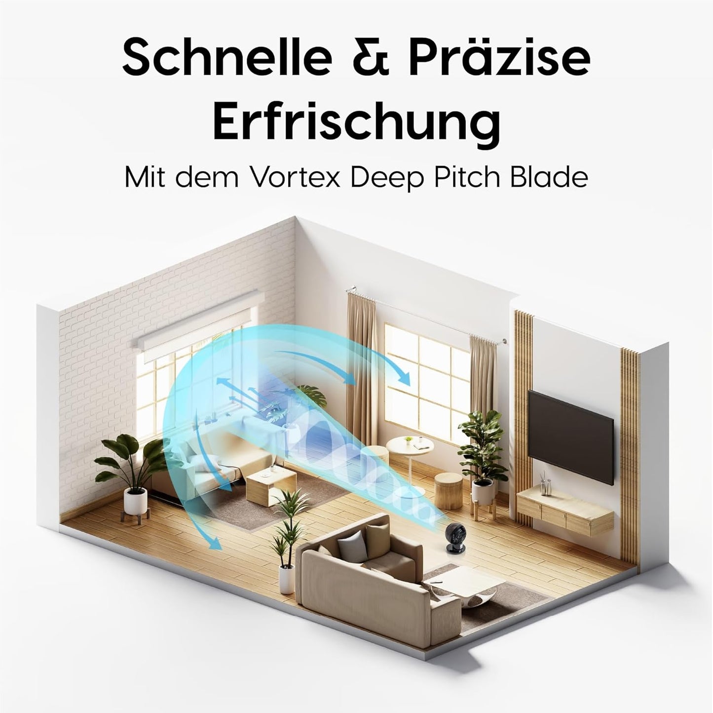 Tischventilator PCF-SC15T mit Fernbedienung, oszillierend, Schwarz Holz Fernbedienung/30m²