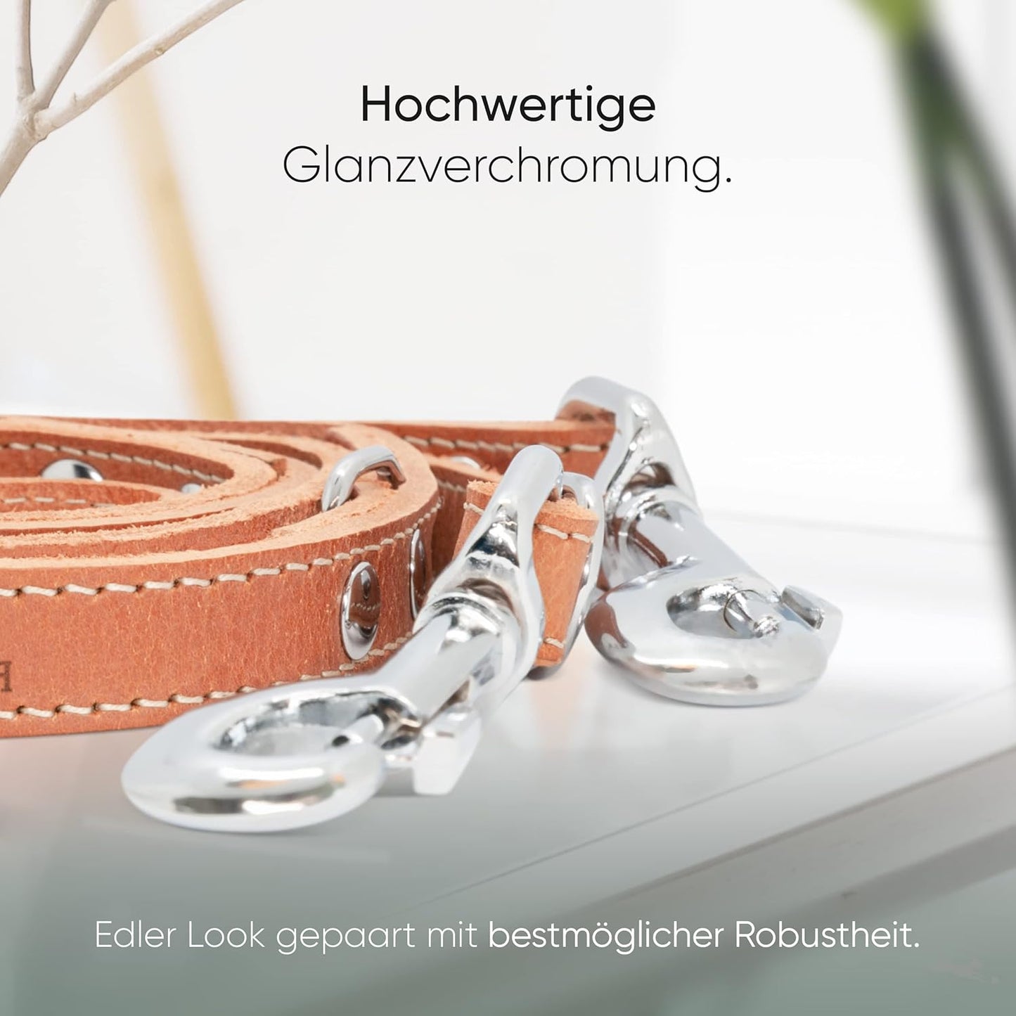 Leder-Hundeleine, 25mm Breite Cognac
