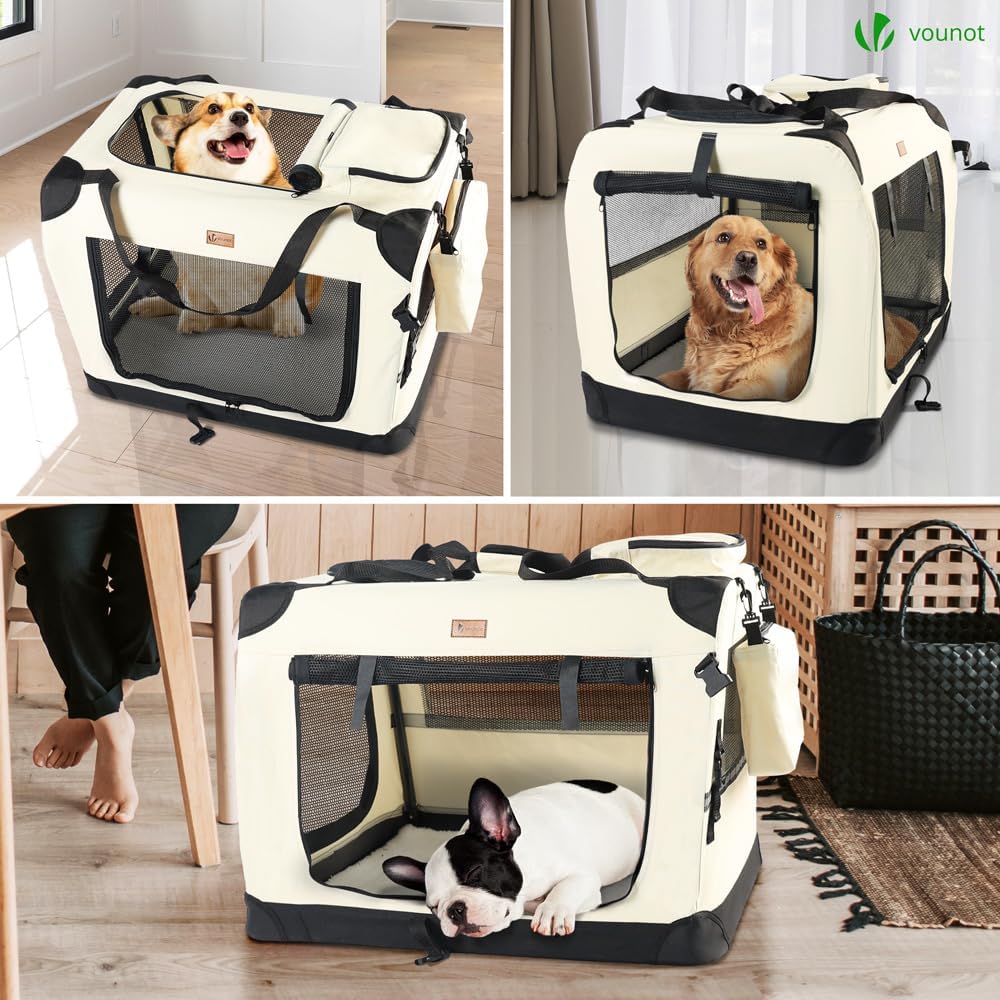 Faltbare Transportbox für Hunde und Katzen, L 82 x B 60 x H 60 cm Beige