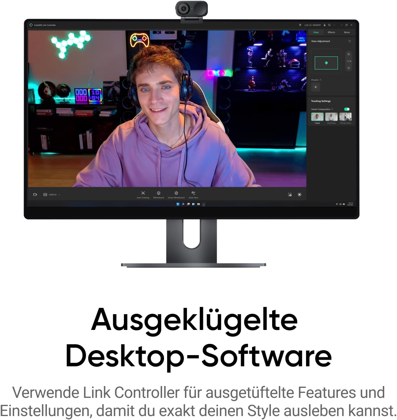 Link 2C Standard 4K Webcam mit Auto-Framing und HDR, Graphitschwarz Standard-Bundle