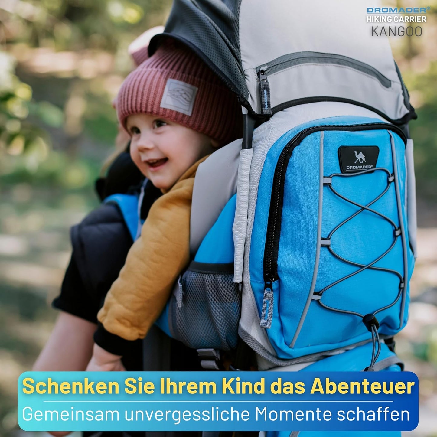 Kraxe Kindertrage mit Sonnendach und Regenschutz, Blau