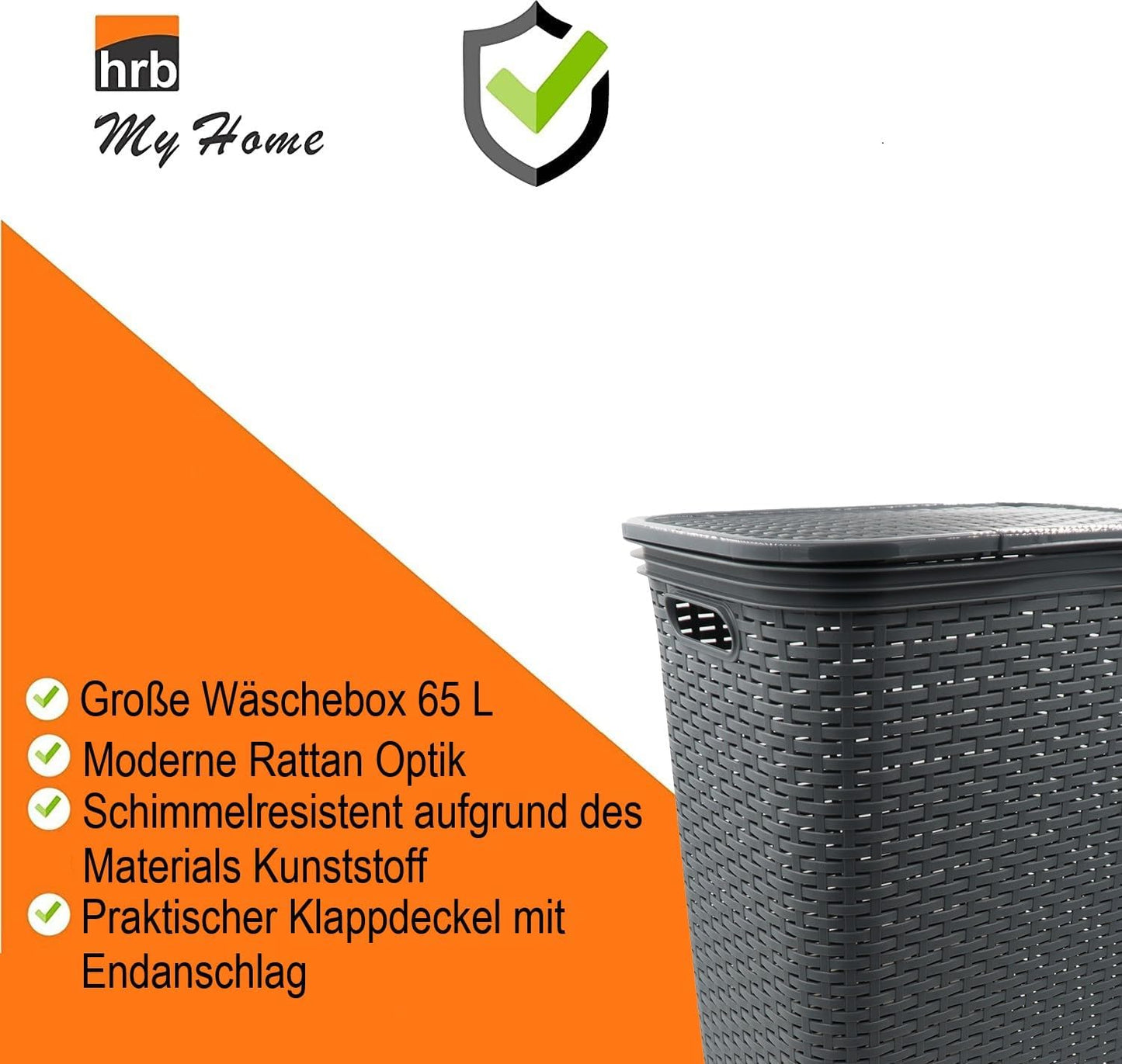 Wäschekorb mit Deckel, 65 Liter, Anthrazit Gross