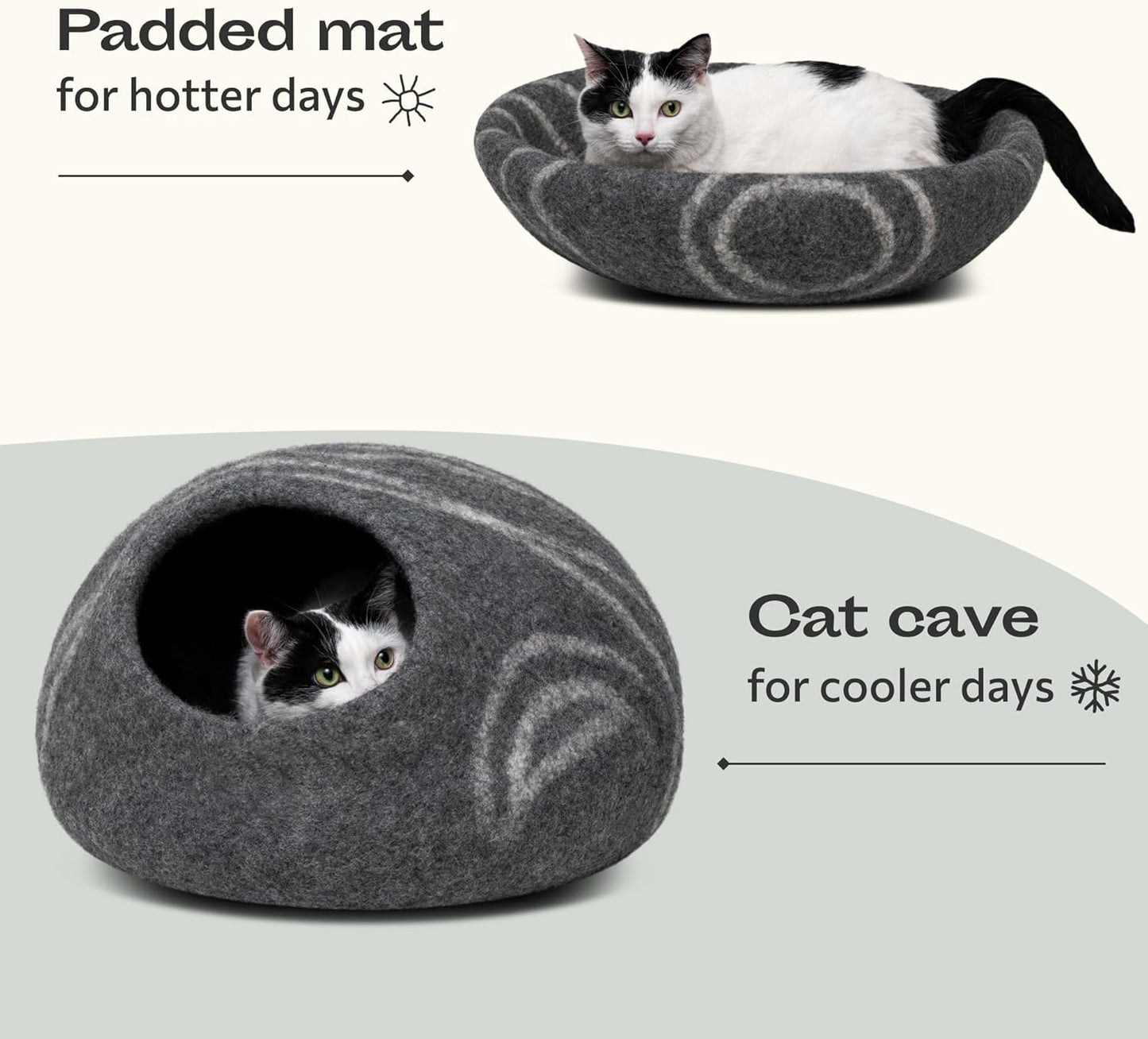 Handgefilztes Katzenbett aus Merinowolle, Dark Grey L