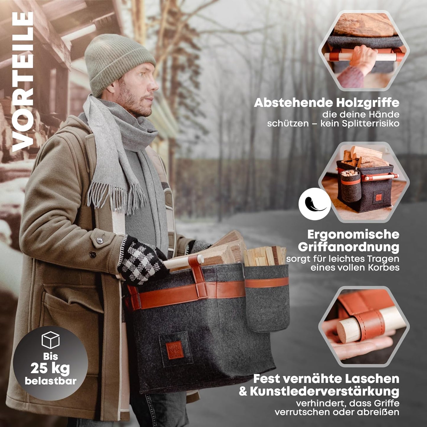 Holzkorb, Dunkelgrau Bundle