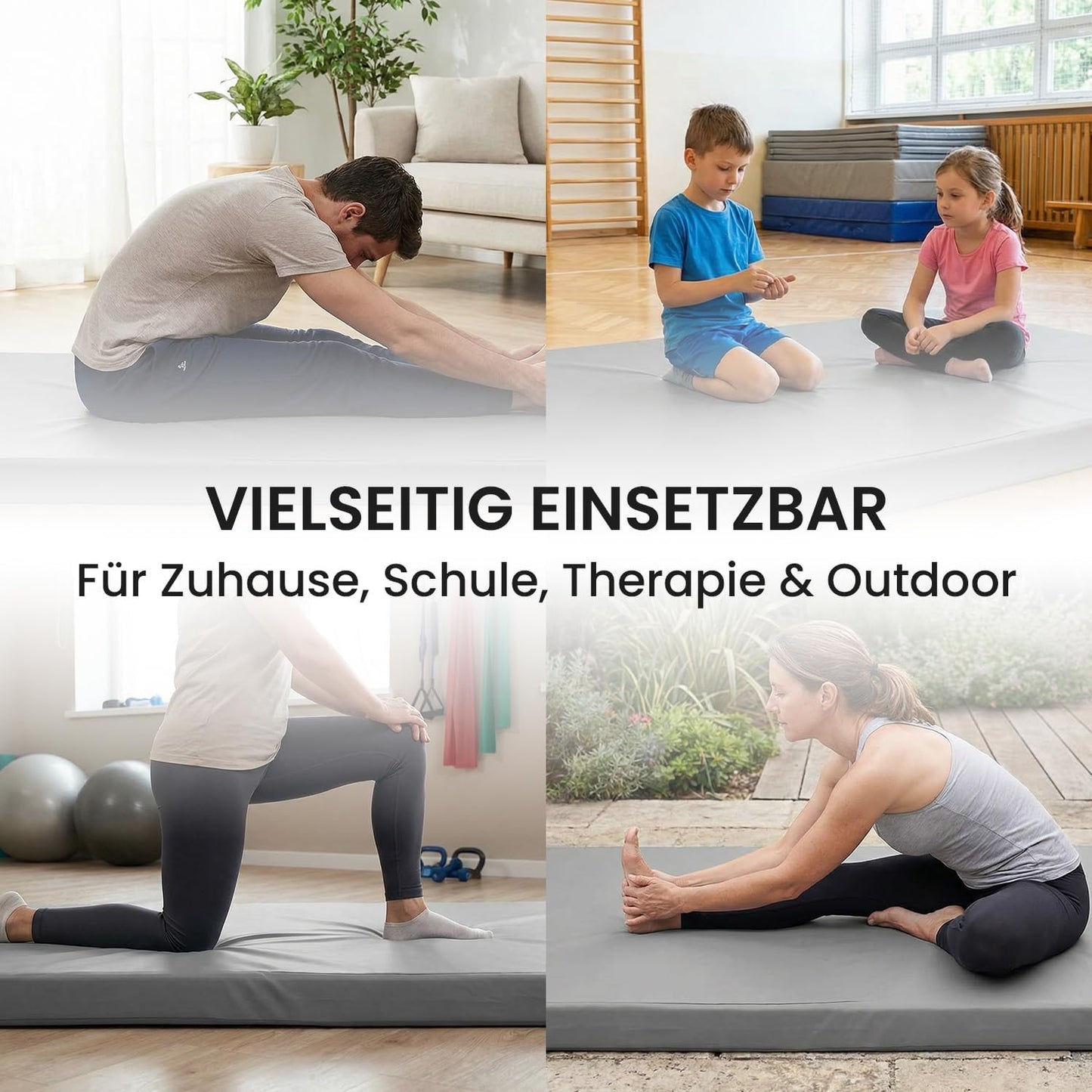 Klappbare Weichboden- und Turnmatte, Grau / Schwarz