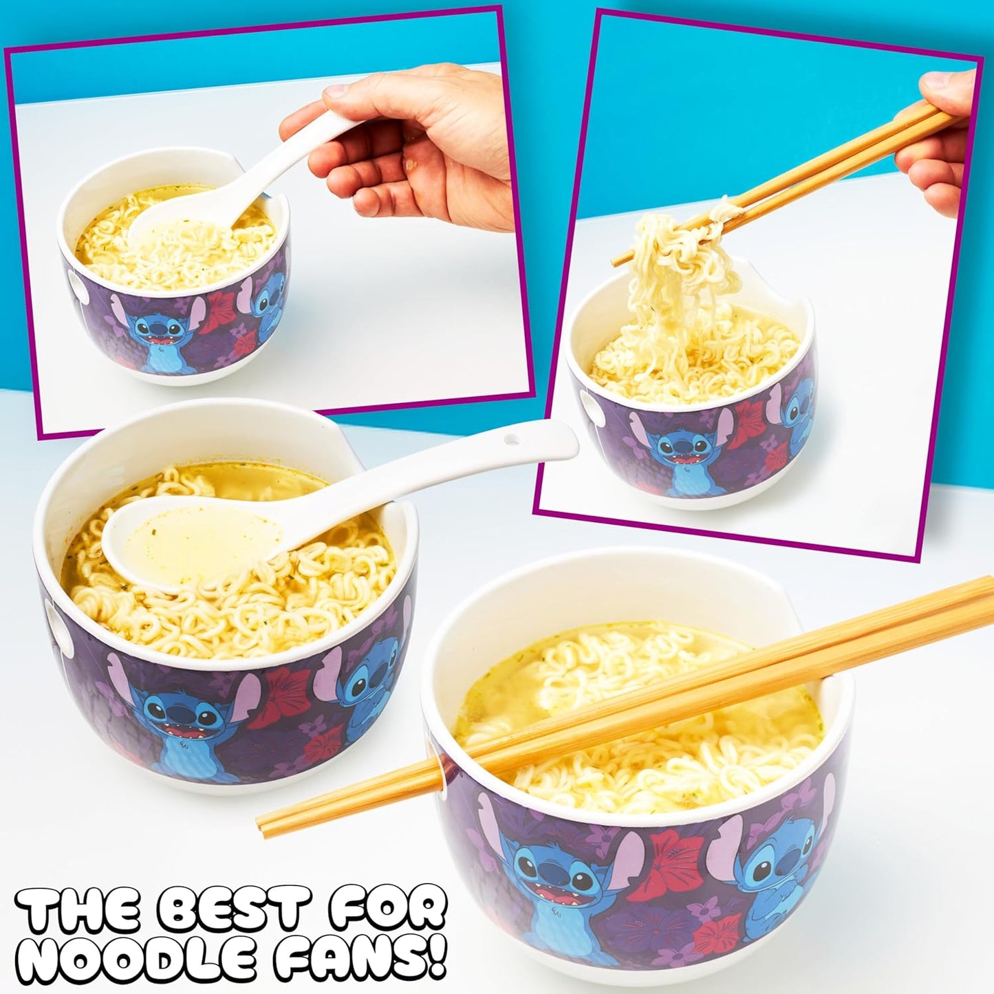 Ramen Schüssel Set mit Löffel & Essstäbchen für Kinder, Multi Stitch