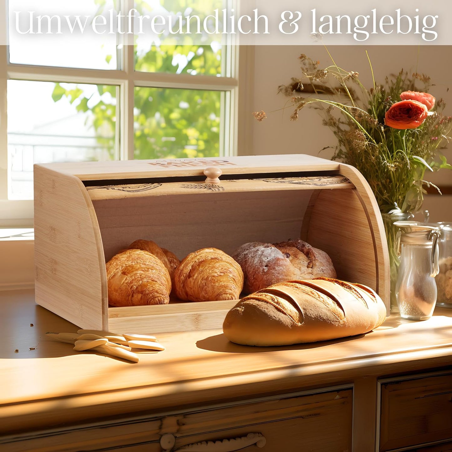 Brotkasten mit Rolldeckel und Schneidebrett