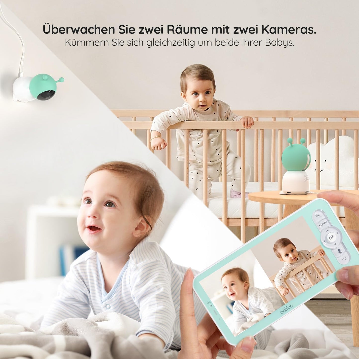 Babyphone mit 2 Kameras und 2K HD Bildqualität, Dual Kamera Modelle