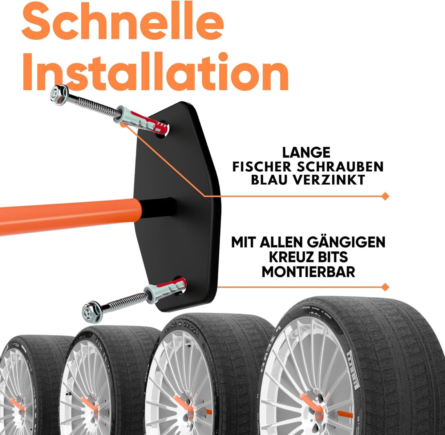 Reifen Wandhalterung 4er-Set, orange