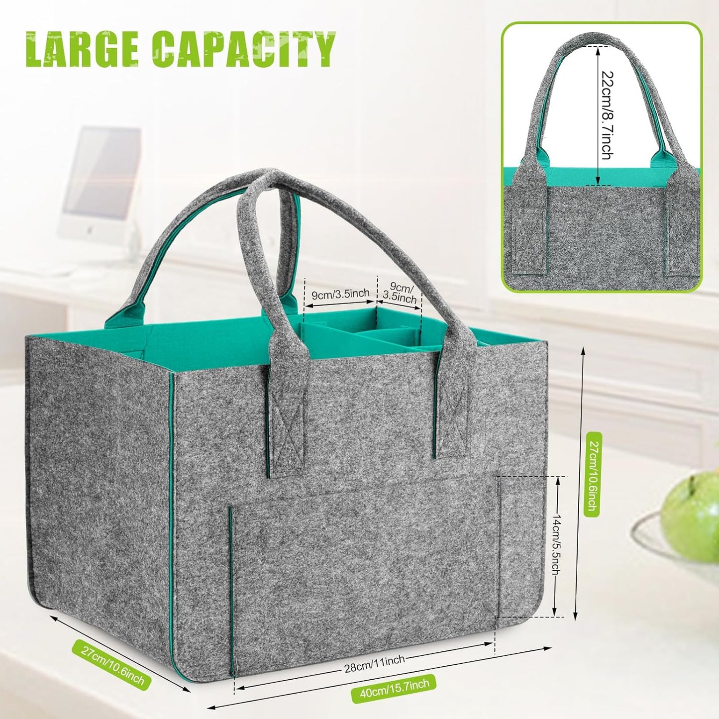 2er-Set Filztasche mit Fächern, Türkis/2 Stücke