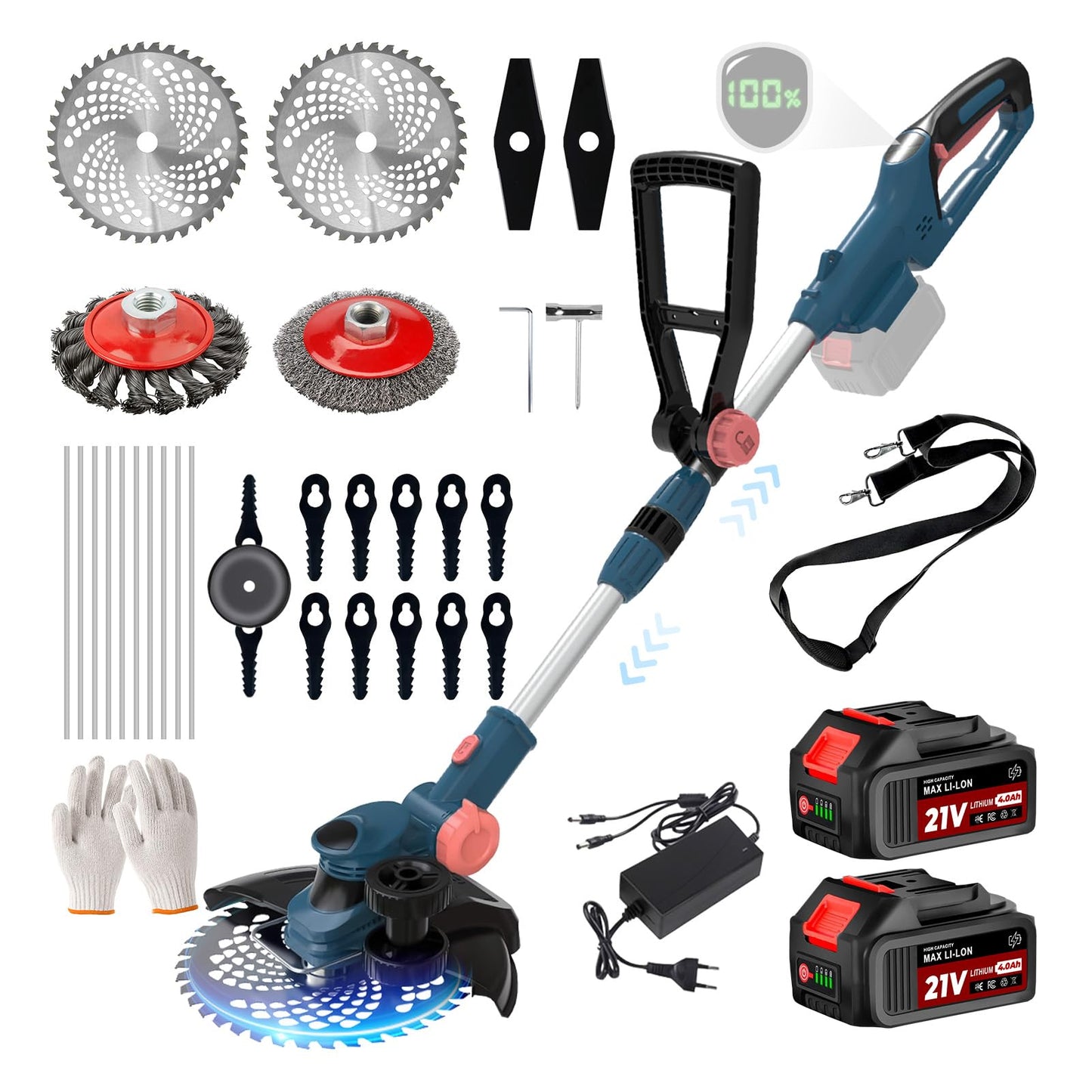 2-in-1 Rasentrimmer/Kantenschneider HY-15 mit Akku, Blau