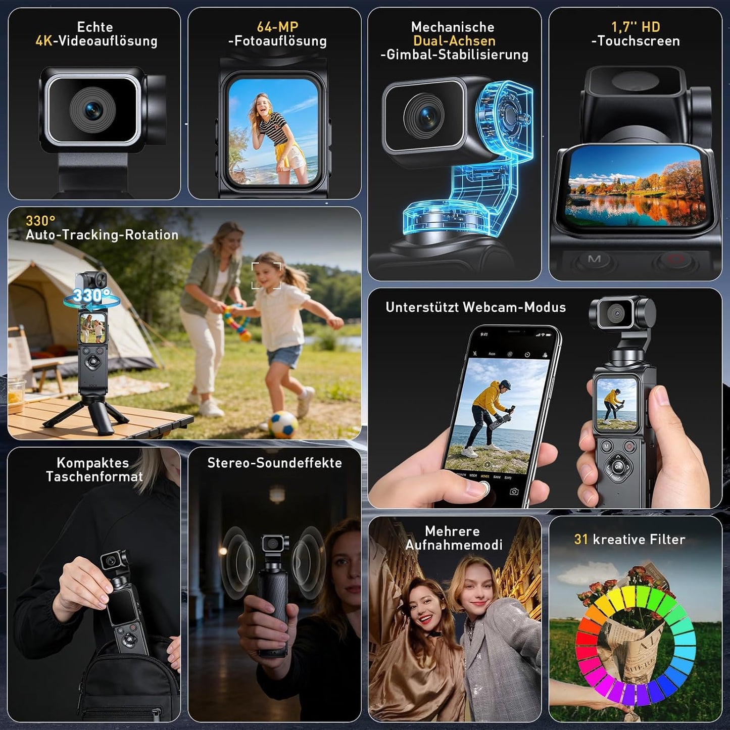 4K Actionkamera mit 2-Achsen-Stabilisierung