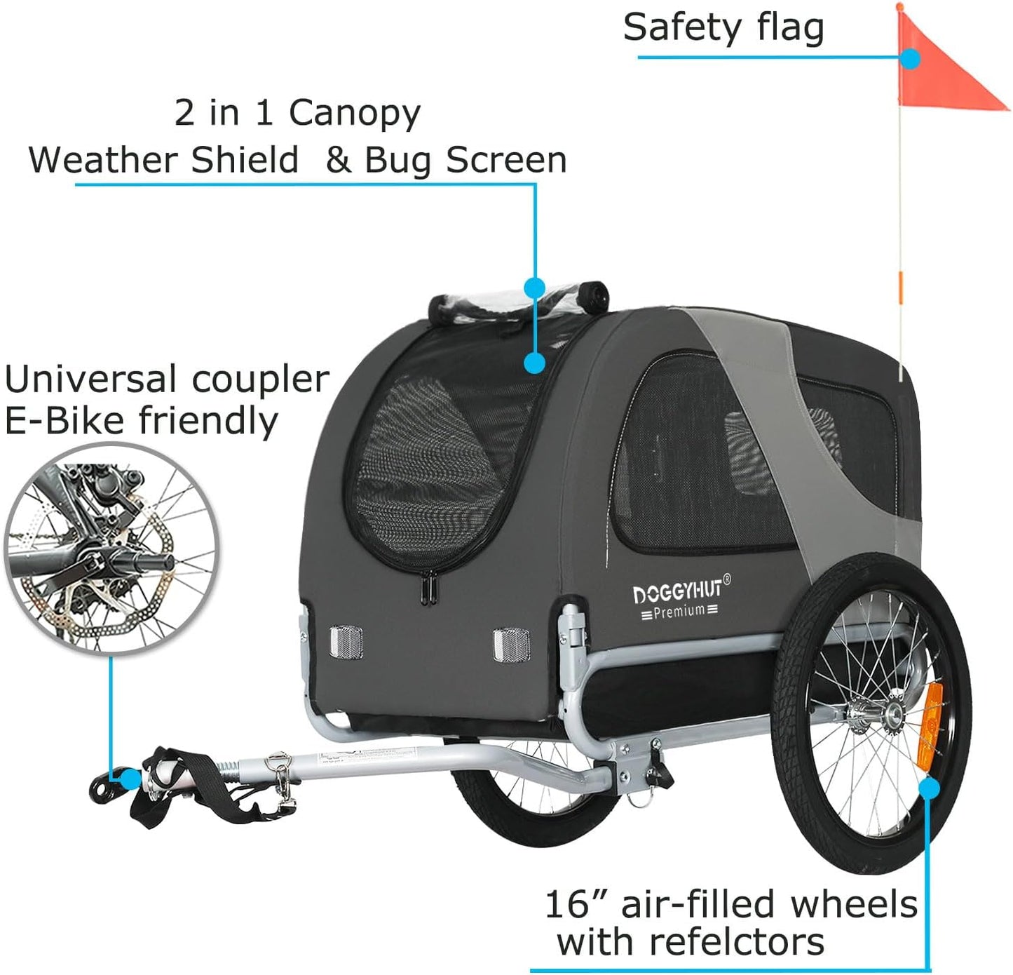 Fahrrad Hundeanhänger bis 23 kg, GRAU