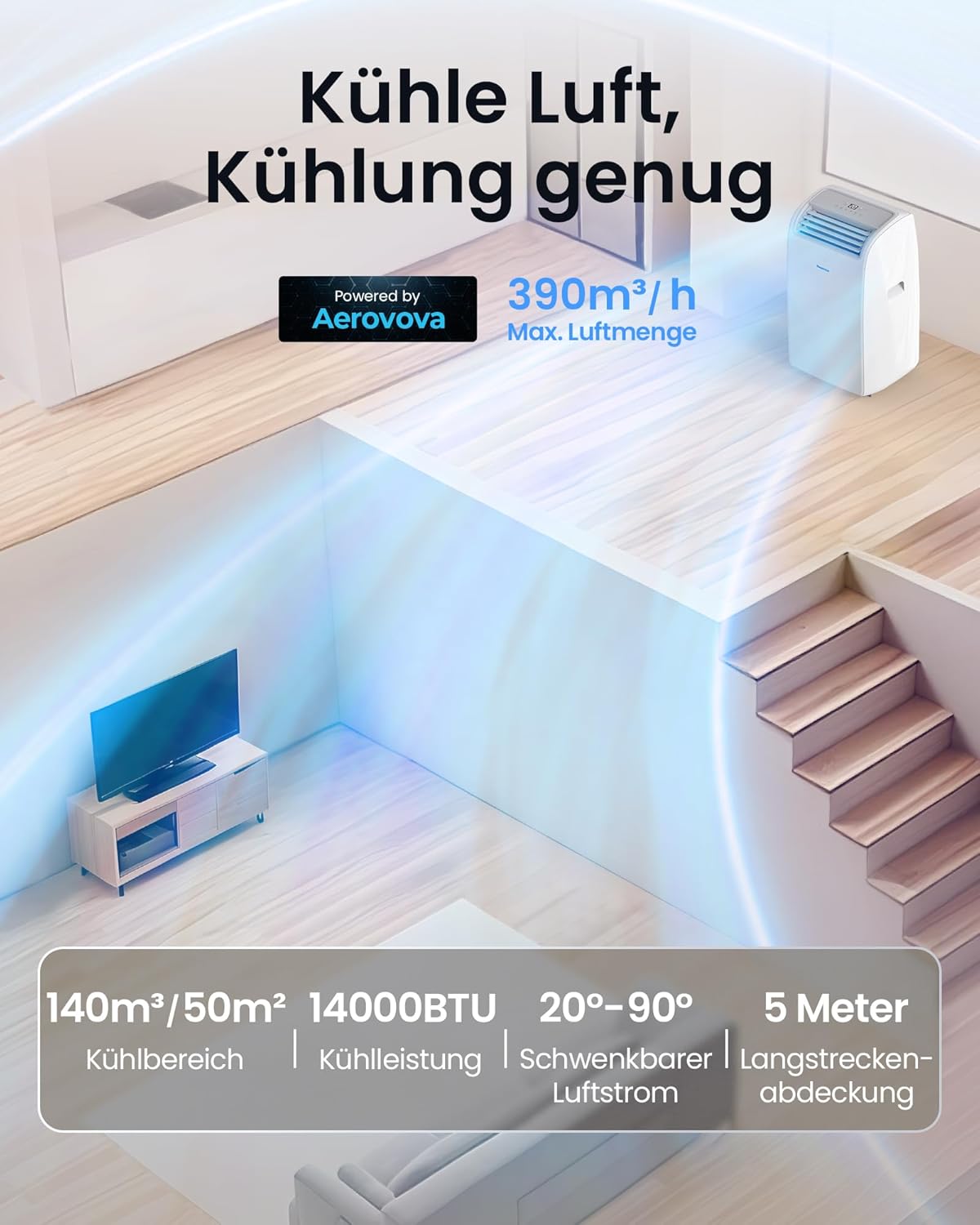 Mobile Klimaanlage MAC-14A mit Abluftschlauch, Weiss