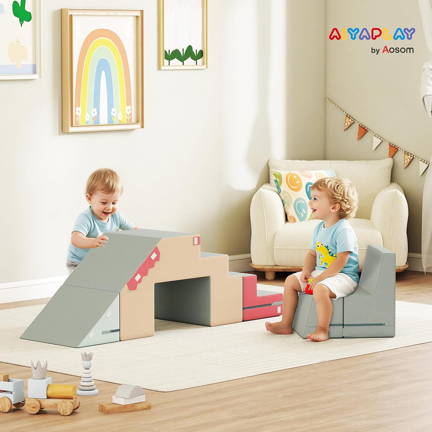 Kinder Schaumstoff-Bausteine-Set, Beige+blau+rosa+hellgrün