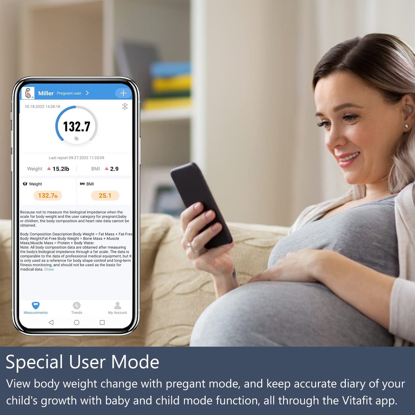 Digitale Personenwaage VT705 mit App und BMI-Funktion, Smarte Waage