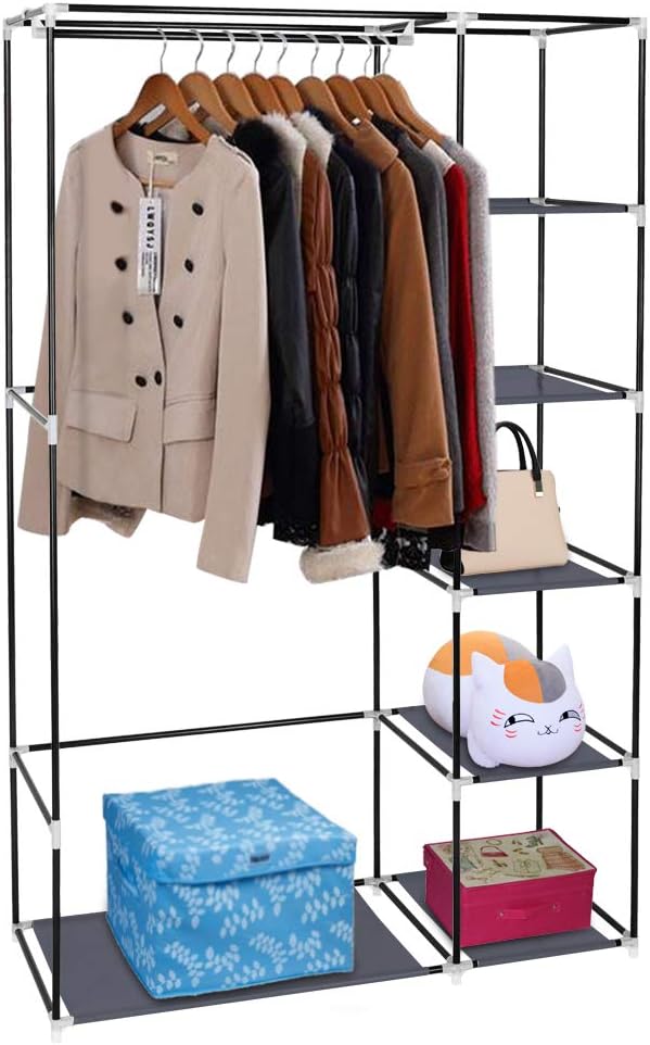 Stoffschrank mit Kleiderstange und Ablagen
