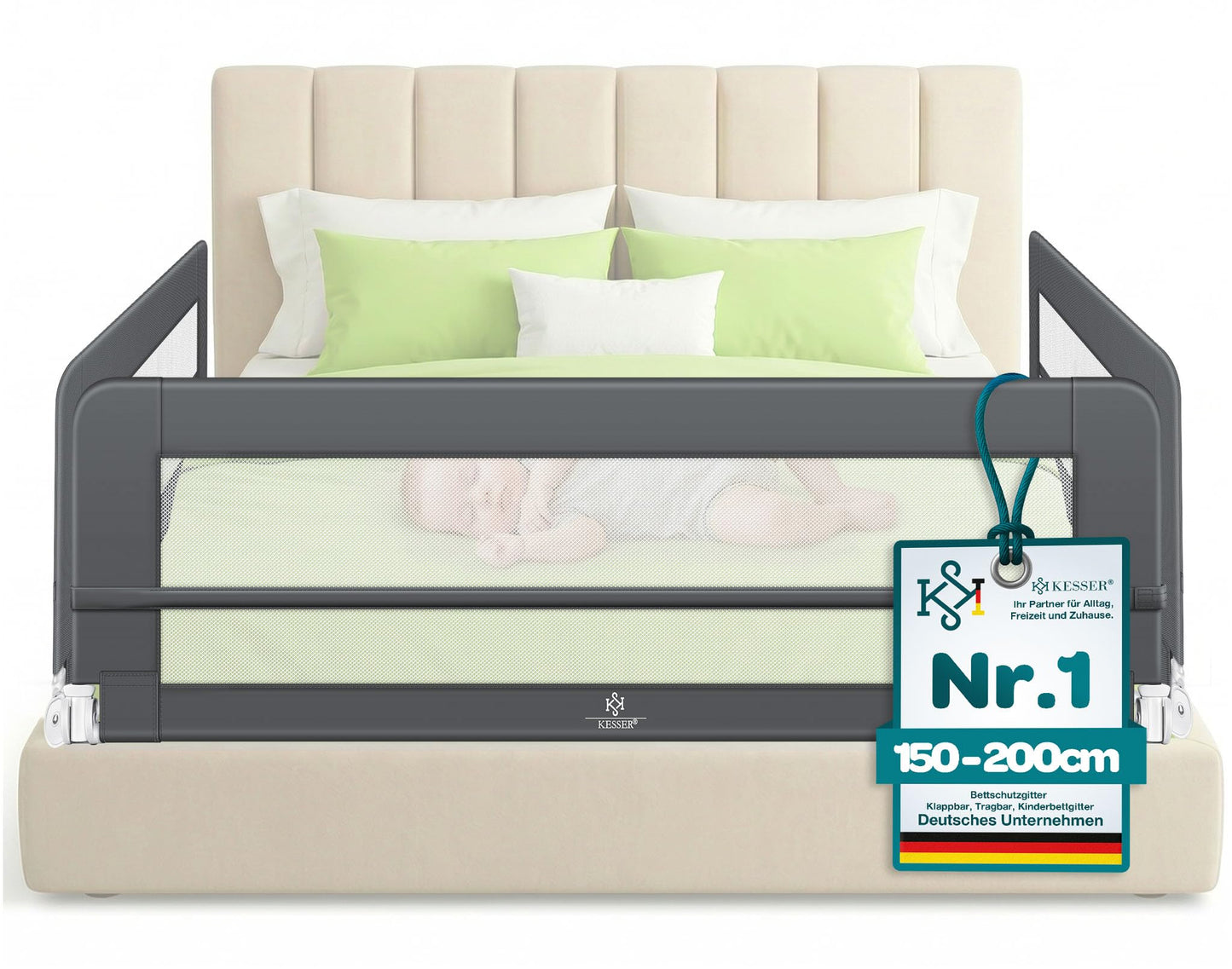 Bettgitter klappbar 180 cm Rausfallschutz für Kinder, 180cm Dunkelgrau