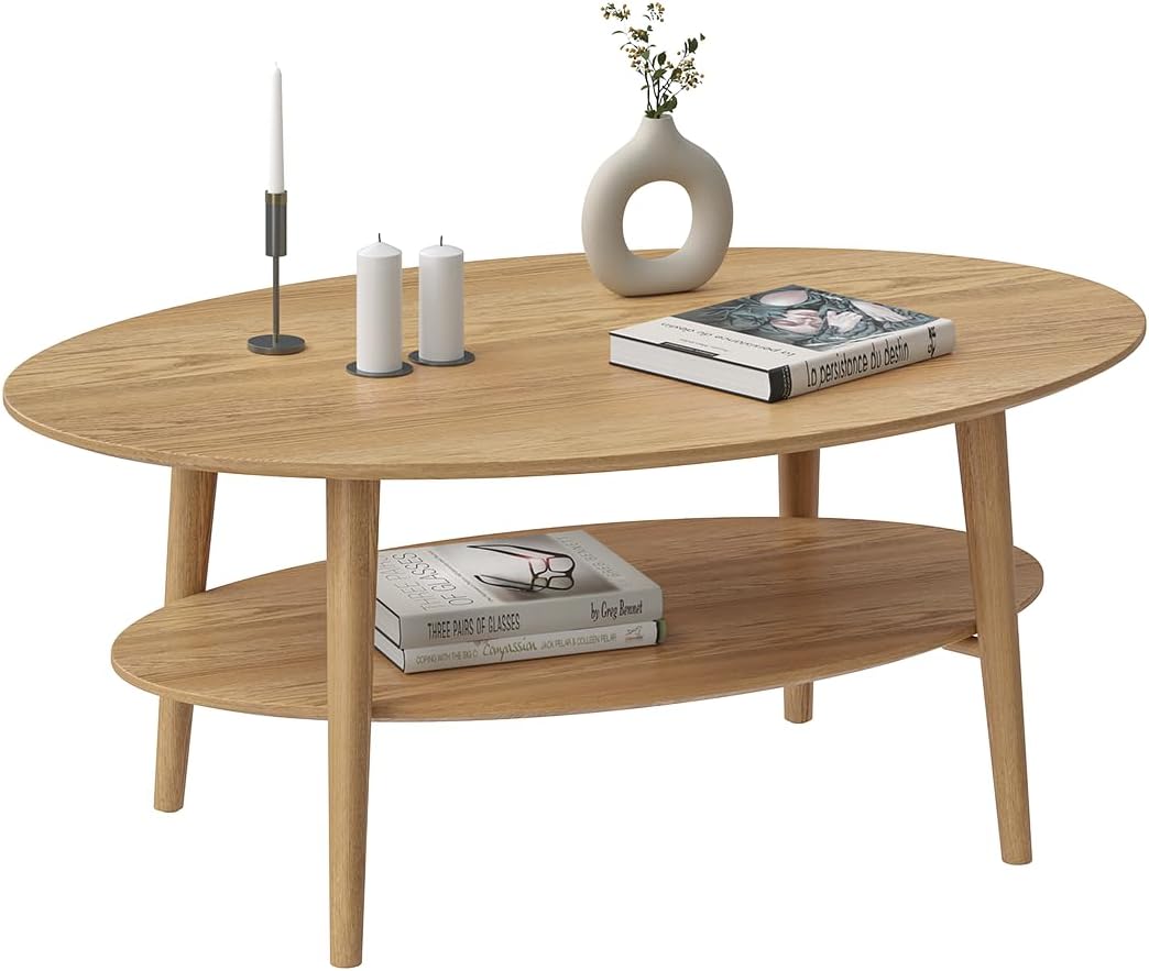 Ovaler Couchtisch aus Eiche, Natur oval
