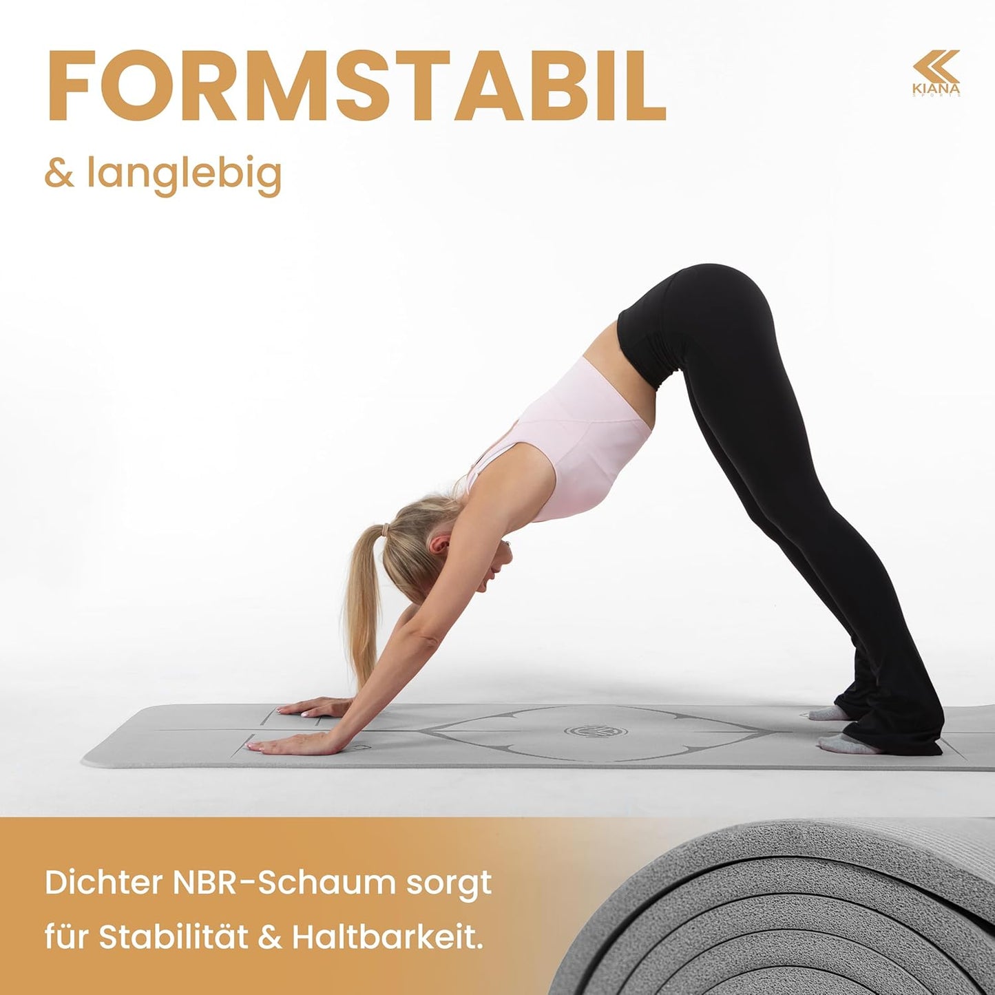 Rutschfeste Yogamatte, Dünn (1,0 cm) Grau