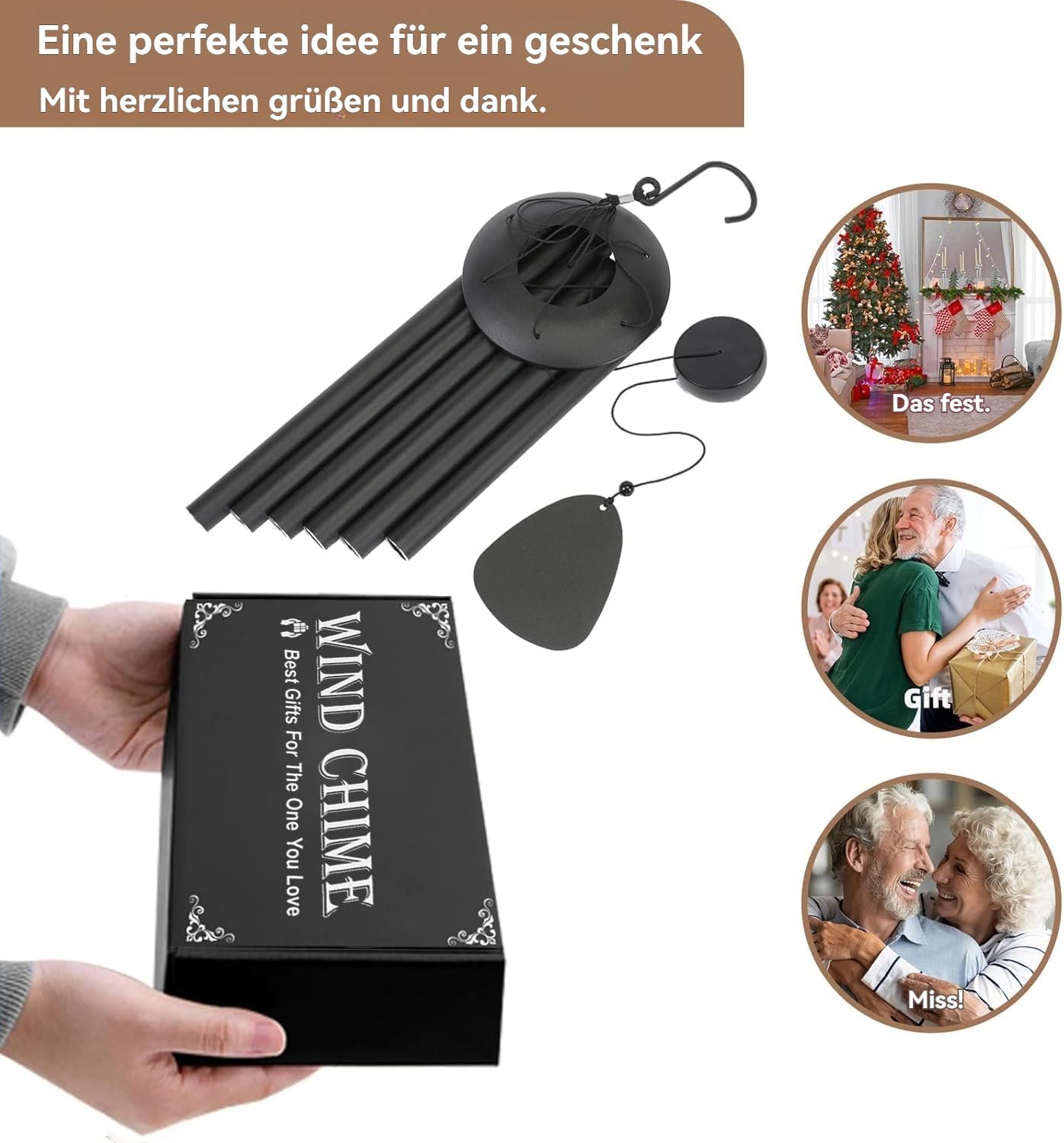 Windspiel mit 6 Röhren, 32" Schwarz