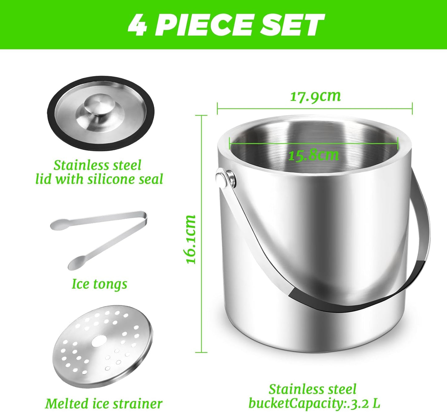 Eiskübel mit Deckel und Zange, 3.2L