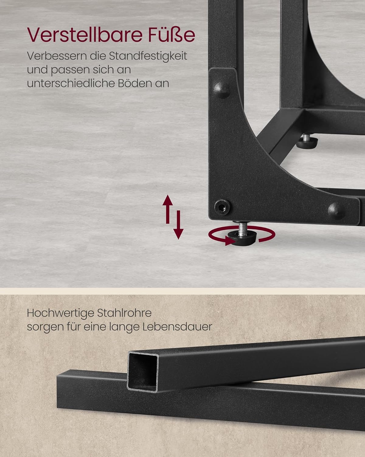 C-förmiger Beistelltisch, Vintagebraun + Schwarz