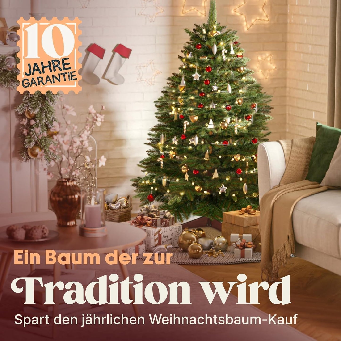 Künstlicher Weihnachtsbaum 120cm mit Holzständer, Premium 120cm