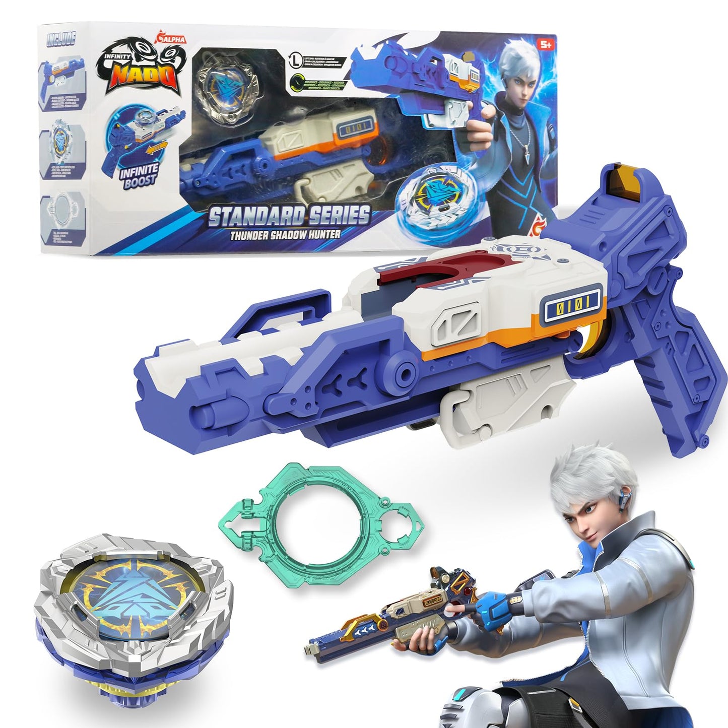 Pistolen-Launcher mit Metallkreisel, Blau